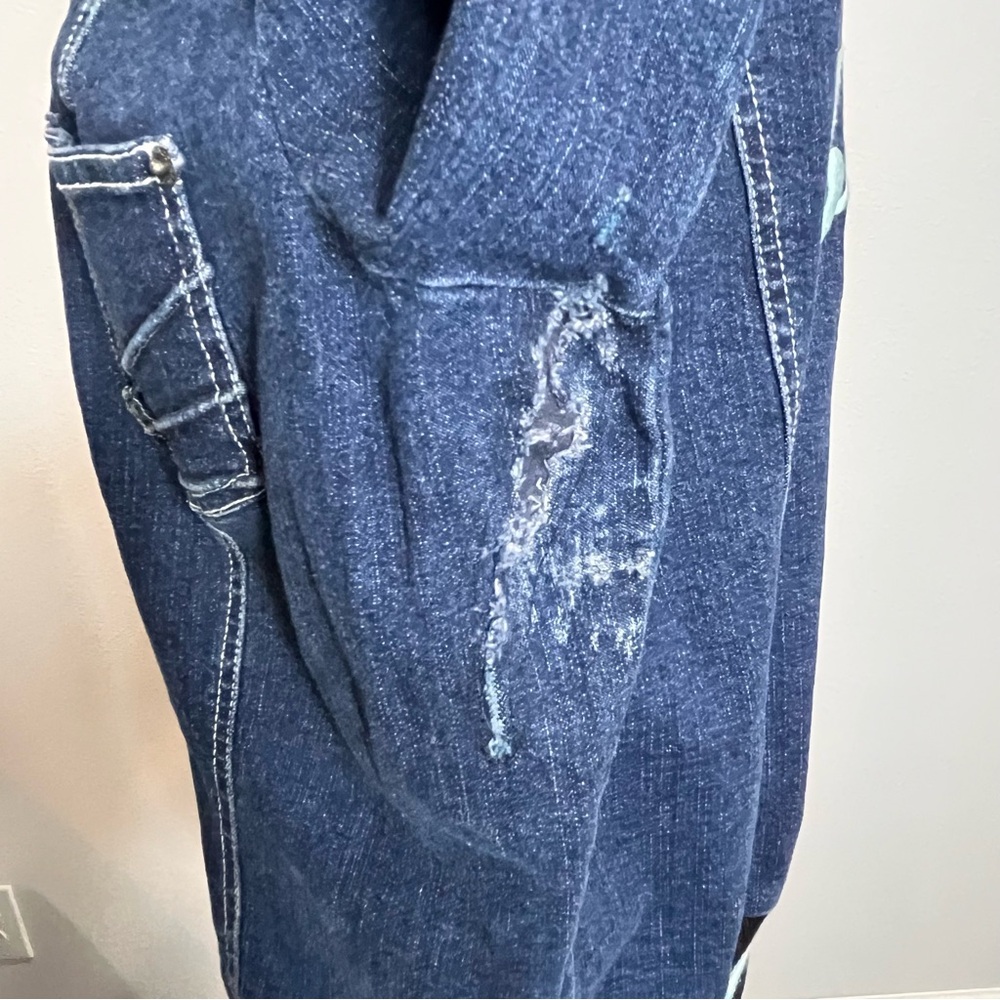 Vtg Baby Phat Y2K Denim Bomber Varsity Jean Jacket Size L Streetwear Retro Style - Picture 12 of 15